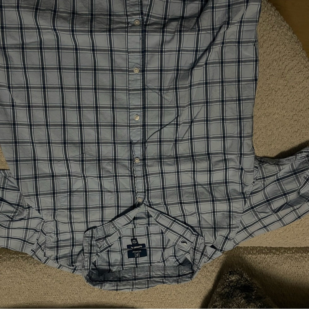 George Men's Navy and White Checkered Shirt